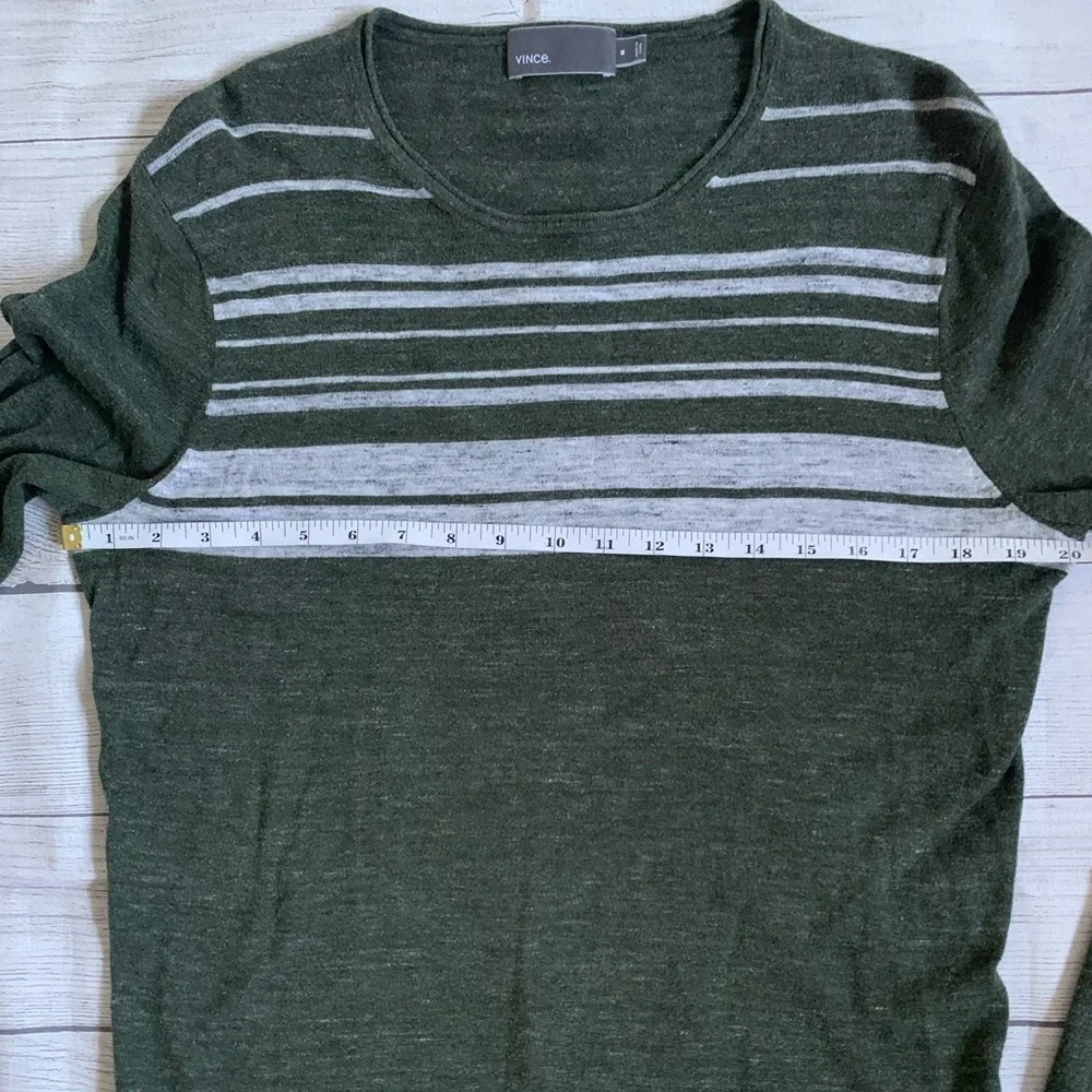 Vince Olive and Gray Striped Men’s Sweater Cotton Modal Cashmere Blend M